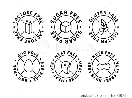 Set of food simple black icons, lactose free, 65030713