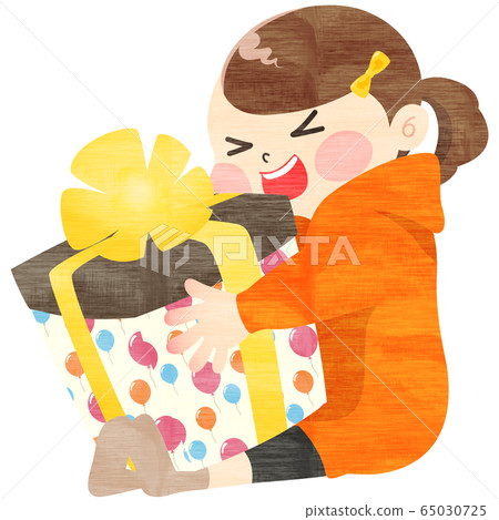 嬉戲女孩的生日禮物秋天/手繪風格 65030725