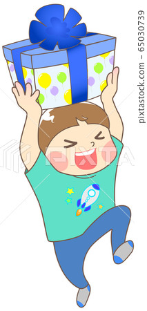 Boy frolicking for a birthday present-summer 65030739