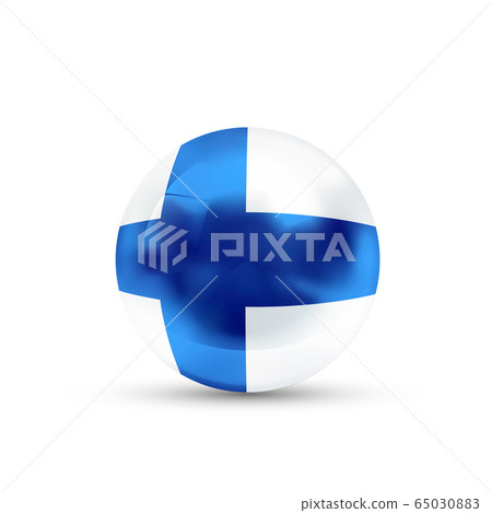 Finland flag projected as a glossy sphere on a 65030883