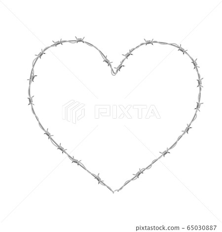 Heart shaped realistic glossy barbed wire on white 65030887