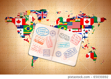 Open foreign passport with international visa 65030892