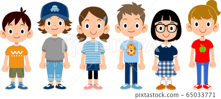 Illustration of 6 children in short sleeves 65033771