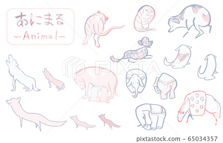 手畫的狗和大像用刷子，可愛的動物插圖繪製 65034357