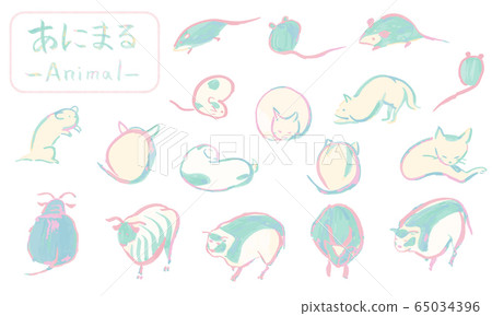 Hand-drawn mouse and cow drawn with a brush, cute animal illustration Hand-drawn mouse and cow drawn with a brush, cute animal illustration 65034396