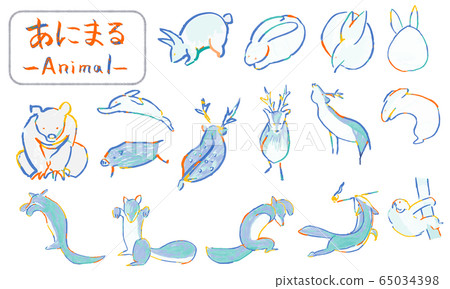 Hand drawn rabbits and foxes drawn with a brush, cute animal illustrations 65034398