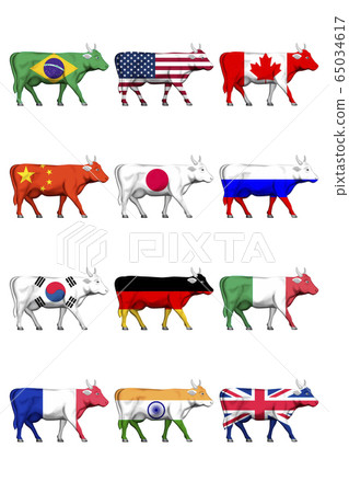 Illustration of a flag on a cow 65034617
