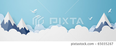 紙模型-天空-雲朵-鳥山 65035287