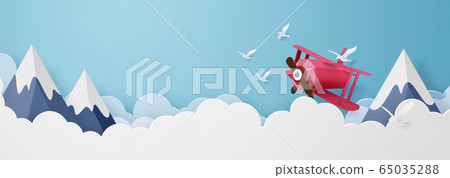 Paper Craft-Sky-Clouds-Birds-Mountains-Airplanes 65035288