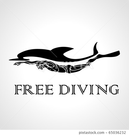 Free diver and dolphin. Freediving logo vector illustration 65036232