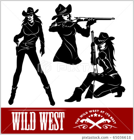 Silhouettes of Western Cowgirls. Vector Illustration Silhouettes of Western Cowgirls. Vector Illustration 65036618
