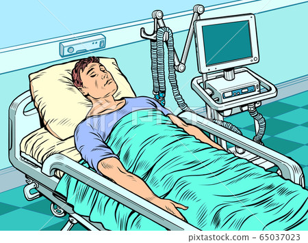 medical ventilator machine. heavy patient in intensive care. the epidemic of the coronavirus, pneumonia medical ventilator machine. heavy patient in intensive care. the epidemic of the coronavirus, pneumonia 65037023