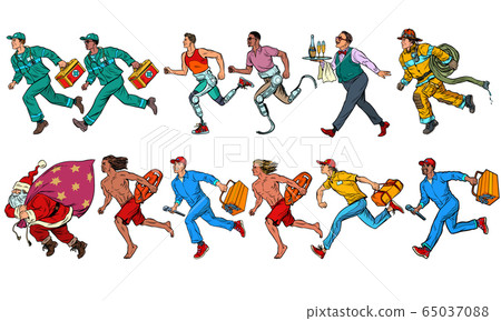 A set of collection business services. Rescue repairman Santa firefighter athlete disabled courier 65037088