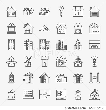 Building Line Icons Set - Stock Illustration [65037242] - PIXTA