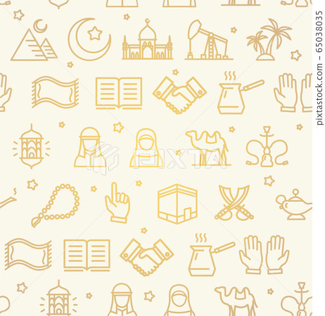 Arab Islamic Signs Seamless Pattern Background on a White. Vector 65038035