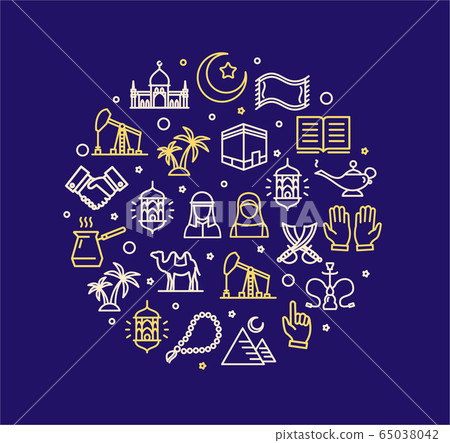 Arab Islamic Round Design Template Contour Lines Icon Concept. Vector Arab Islamic Round Design Template Contour Lines Icon Concept. Vector 65038042