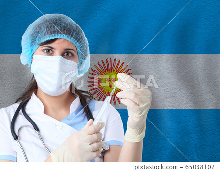 Scientist woman with test tube virus Scientist woman with test tube virus 65038102