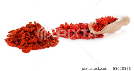 Dried goji berries isolated on white background Dried goji berries isolated on white background 65038588