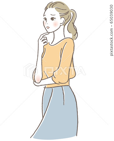 A woman who puts her finger on her chin 65039030