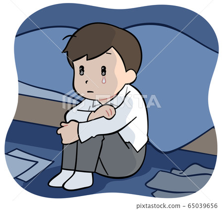 Men holding their knees in a dark room Men holding their knees in a dark room 65039656