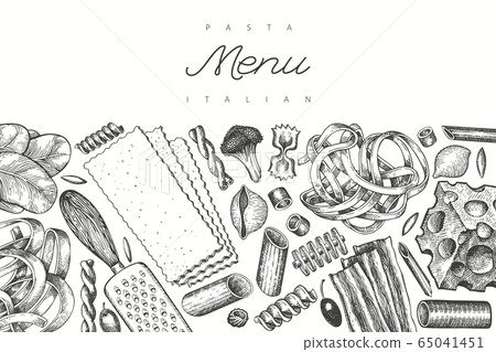 Italian pasta with additions design template. Hand 65041451