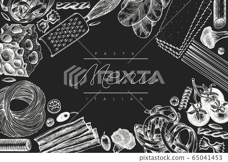 Italian pasta with addition design template. Hand Italian pasta with addition design template. Hand 65041453