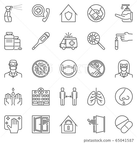 Virus Prevention outline icons set - vector... - Stock Illustration ...