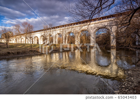 Reflection of the Rostokinsky aqueduct in Moscow 65043403