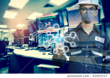 Double exposure of Engineer or Technician man 65043557