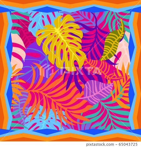 Print with bold tropical leaves. 65043725