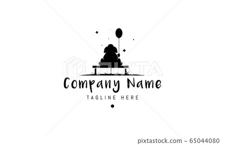 Vector logo on which an abstract image of a cute baby elephant sitting on a bench with a balloon in his hand. Vector logo on which an abstract image of a cute baby elephant sitting on a bench with a balloon in his hand. 65044080