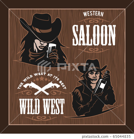 Set of Hipster Vintage Labels, Logotypes, Badges for Your Business. Wild West Theme. 65044835