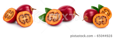 Fresh tamarillo fruit with leaves isolated on white background, Set or collection Fresh tamarillo fruit with leaves isolated on white background, Set or collection 65044928