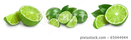 lime with half and leaf isolated on white background. Set or collection lime with half and leaf isolated on white background. Set or collection 65044944