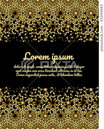 Moroccan card design. Gold and black vector template of card for invitation, celebration, save the date performed in morocco geometric mosaic 65044945