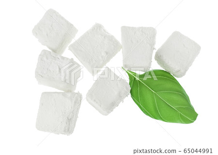 Feta cheese isolated on white background. With clipping path and full depth of field. Top view. Flat lay Feta cheese isolated on white background. With clipping path and full depth of field. Top view. Flat lay 65044991