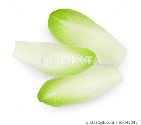 Chicory salad leaves isolated on white background with clipping path and full depth of field. Top view. Flat lay Chicory salad leaves isolated on white background with clipping path and full depth of field. Top view. Flat lay 65045045