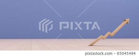 Wooden Block Model Arrow Data Growth Graph Finance over table and free copy space for your text banner. 3D Render illustration 65045494