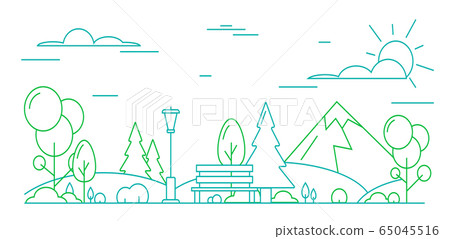 City Park Concept Contour Linear Style. Vector 65045516