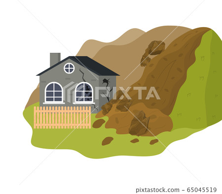 Cartoon Color Home Building and Landslide Concept. Vector Cartoon Color Home Building and Landslide Concept. Vector 65045519