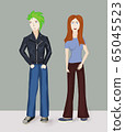 teenager red hair girl and boy in leather jacket drawing isolated on gray background 65045523