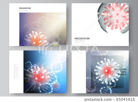 Vector layout of the presentation slides design business templates, multipurpose template for presentation report. 3d medical background of corona virus. Covid 19, coronavirus infection. Virus concept Vector layout of the presentation slides design business templates, multipurpose template for presentation report. 3d medical background of corona virus. Covid 19, coronavirus infection. Virus concept 65045918