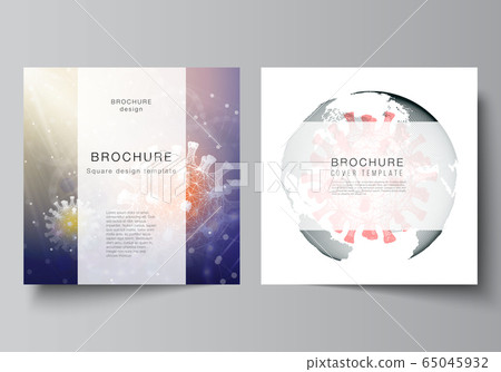 layout of two square cover templates for brochure,\
magazine, cover design, book design, brochure cover. 3d medical\
background of corona virus. Covid 19, coronavirus infection. Virus\
concept.