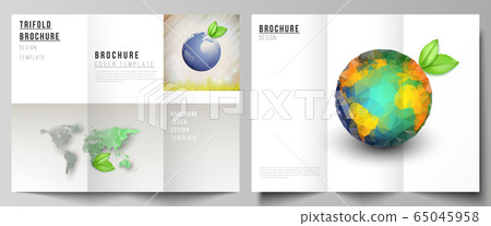 Vector layouts of covers design templates for trifold brochure, flyer layout, book design, brochure cover, advertising. Save Earth planet concept. Sustainable development global business concept. 65045958
