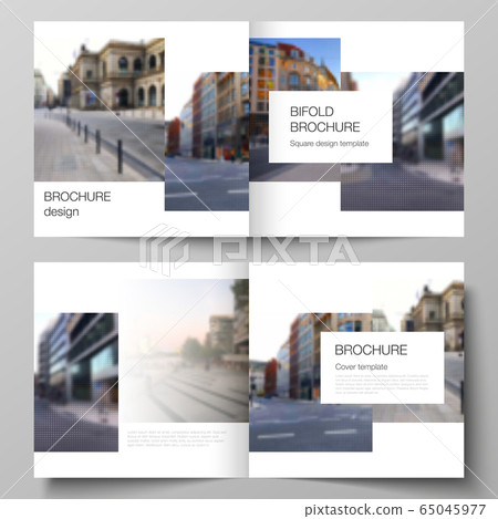 Vector layout of two covers templates for square design bifold brochure, flyer, cover design, book design, brochure cover. Abstract halftone effect decoration with dots. Dotted pattern decoration. Vector layout of two covers templates for square design bifold brochure, flyer, cover design, book design, brochure cover. Abstract halftone effect decoration with dots. Dotted pattern decoration. 65045977