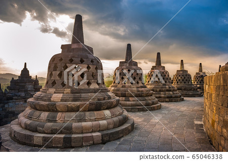 Borobudur temple at sunrise, Java, Indonesia Borobudur temple at sunrise, Java, Indonesia 65046338