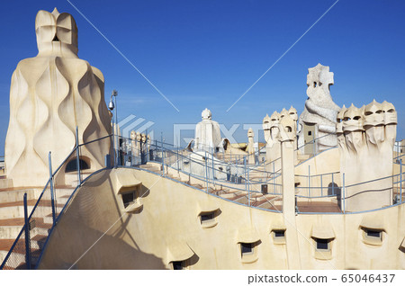 Gaudi Chimneys statues at Casa Mila, Barcelona, Spain 65046437