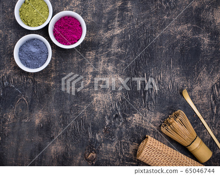 Green, blue and pink matcha powder Green, blue and pink matcha powder 65046744