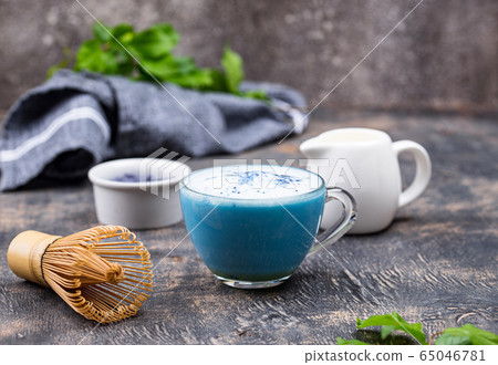 Blue matcha latte with milk Blue matcha latte with milk 65046781
