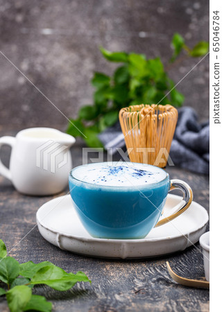 Blue matcha latte with milk Blue matcha latte with milk 65046784